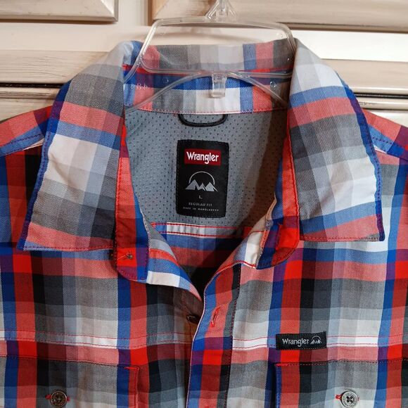 Wrangler Large Western Style Short Sleeve Button‎ Up Shirt - Red White - Picture 4 of 4